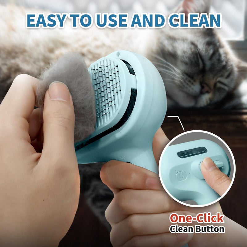 HeroKitty Dog Brush for Shedding, 3 in 1 Self Cleaning Steam Dog Brush - Anti-Static,Cat Steam Brush Removal Comb with Release Button, Grooming Tool for Long and Short Hair Pets, Blue - Image 5